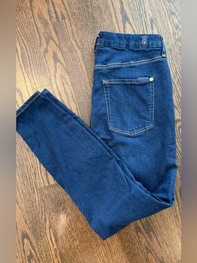 7 For All Mankind “High Waist Ankle Skinny” Slim-Straight Jeans in Deep Blue